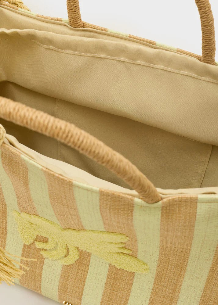 Nalì borsa a mano in tessuto e rafia "Stripes" Giallo QIBS0217.GIALLO