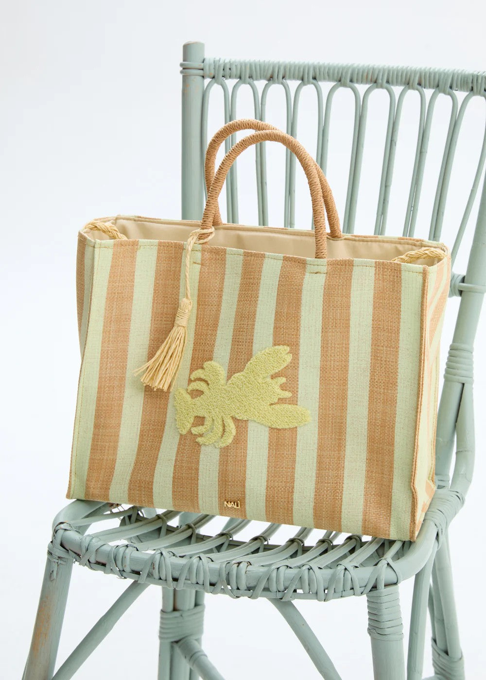 Nalì borsa a mano in tessuto e rafia "Stripes" Giallo QIBS0217.GIALLO