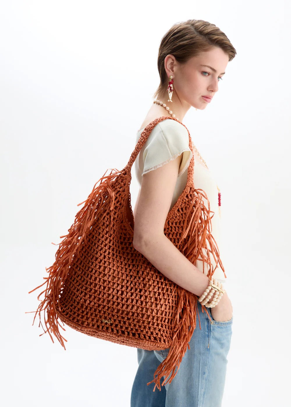 Nalì borsa a spalla in rafia "Antigua" Arancione QIBS0219.ARANCIO