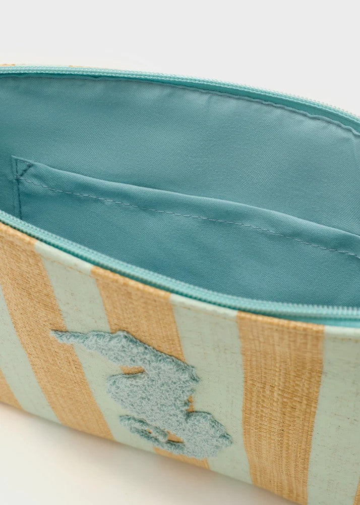 Nalì pochette in tessuto e rafia "Stripes" Verde acqua QIPC0168.VERDE