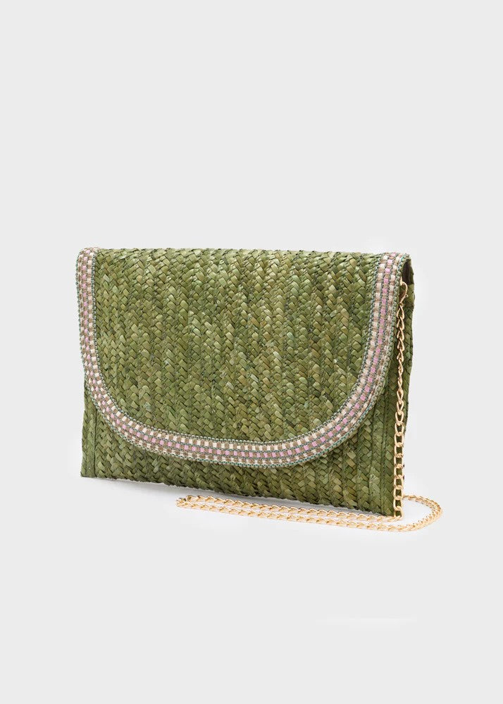 Nalì pochette in rafia "Sami" Verde QIPC0173.VERDE