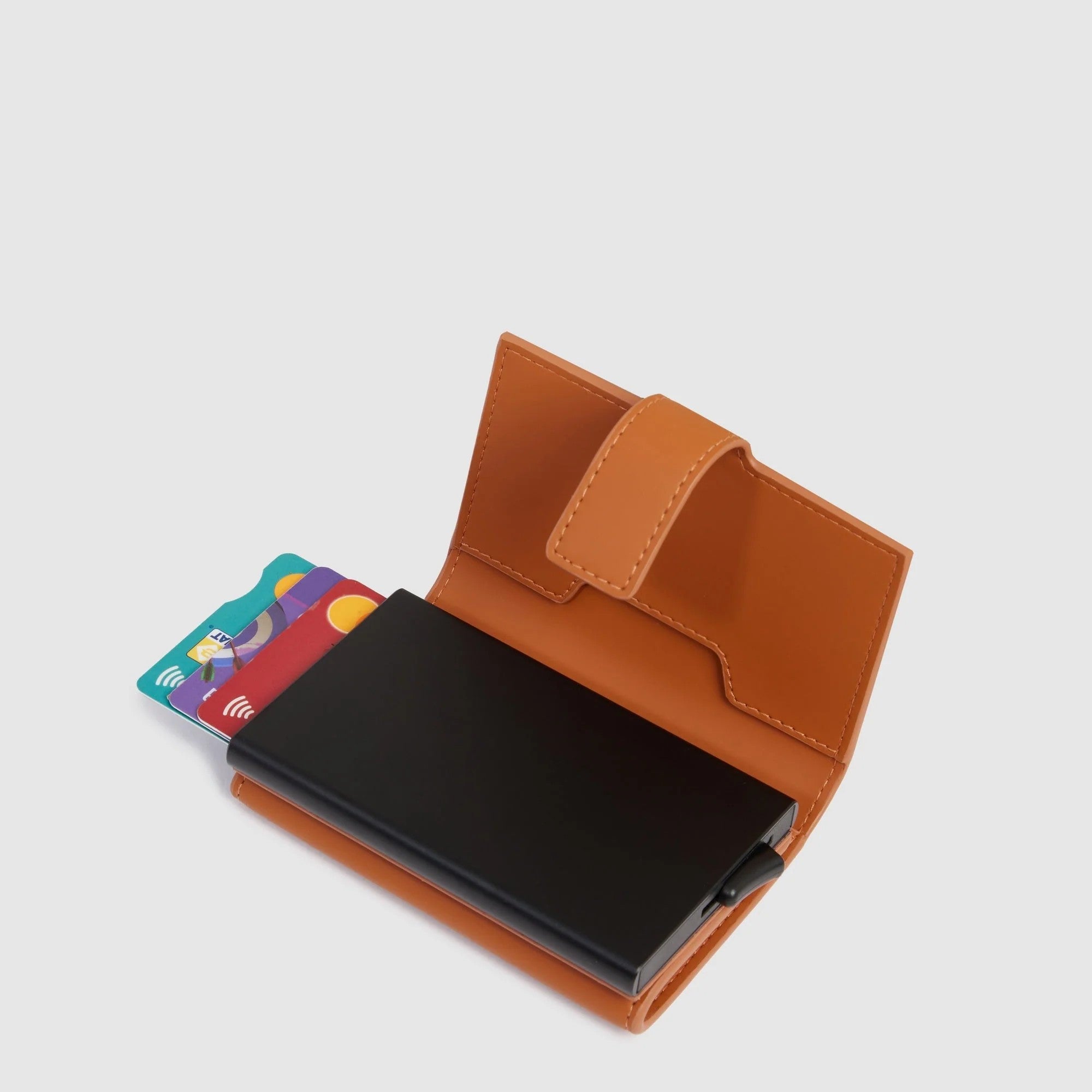Piquadro portafogli compatto in metallo e pelle "Corner" Cuoio PP5649C2OWR.CU