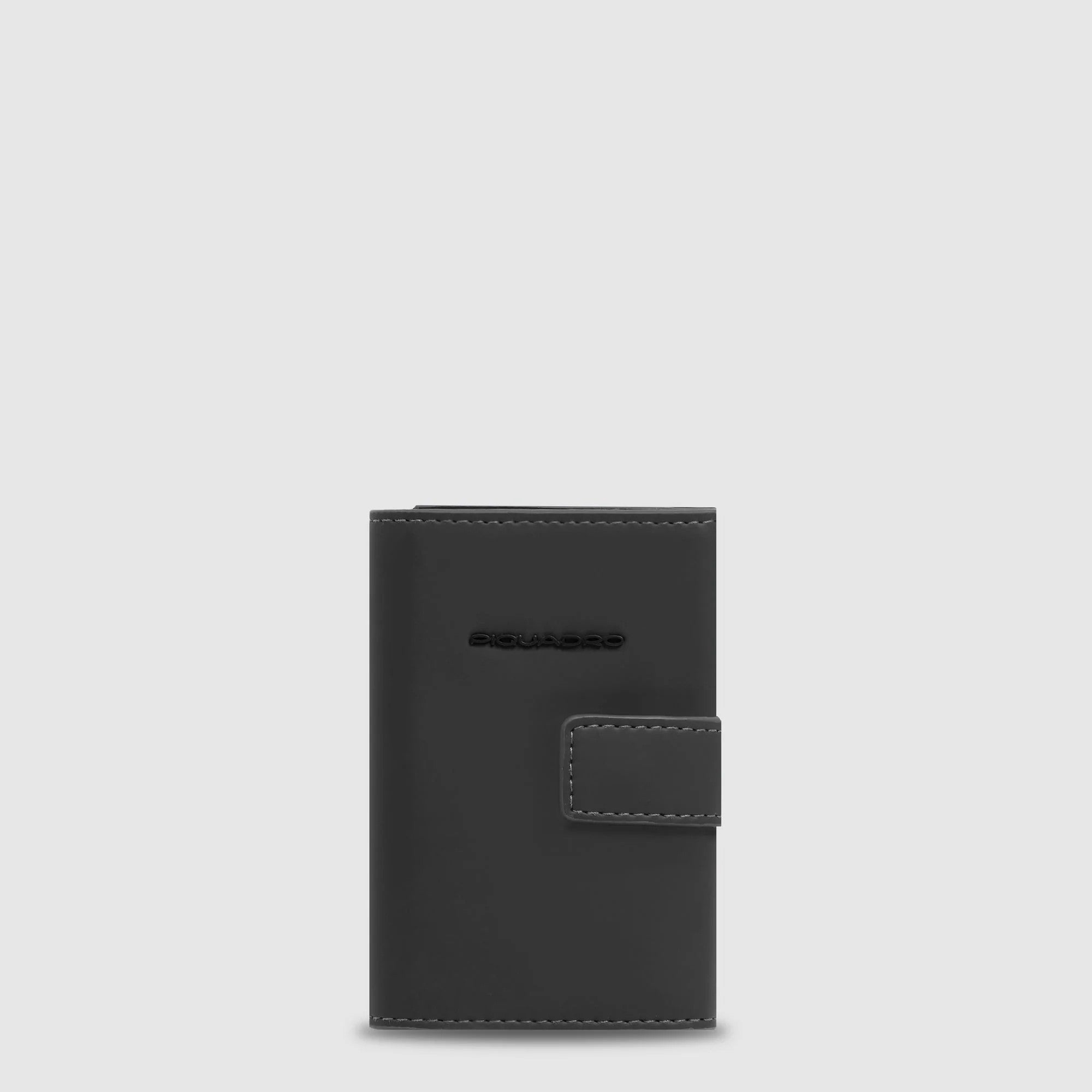 Piquadro portafogli compatto in metallo e pelle "Corner" Nero PP5649C2OWR.N