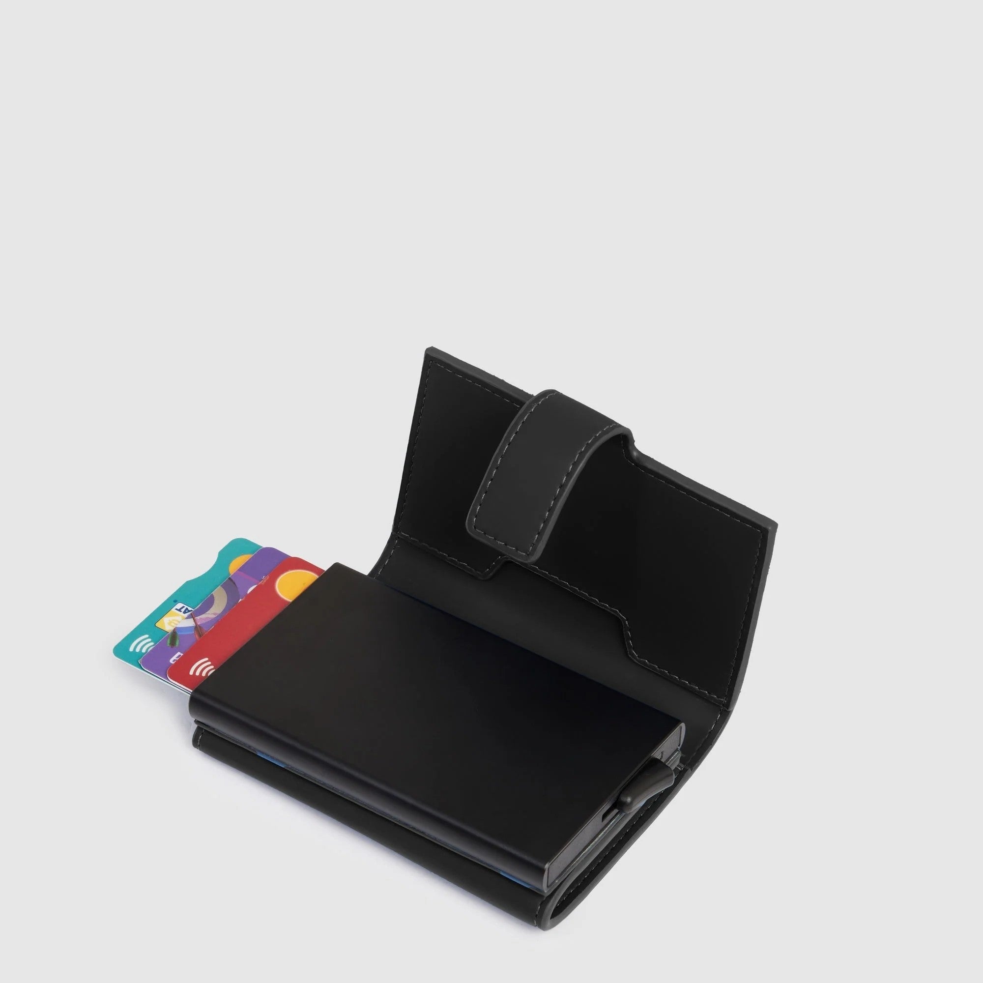 Piquadro portafogli compatto in metallo e pelle "Corner" Nero PP5649C2OWR.N
