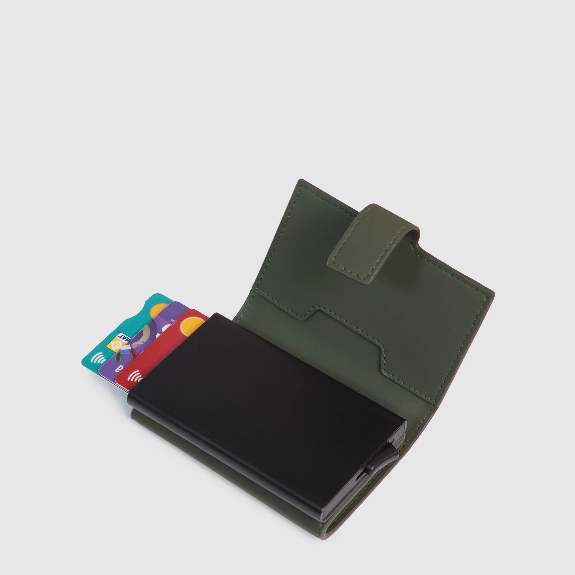 Piquadro portafogli compatto in metallo e pelle "Corner" Verde PP5649C2OWR.VE