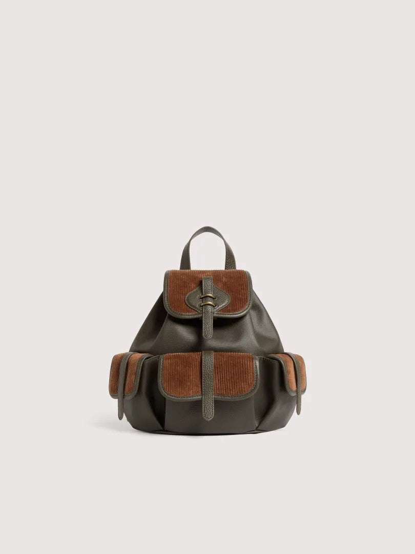 Coccinelle zaino in tessuto e pelle "Mawery Pocket Waxed Corduroy" Multicolor E1VGL140101.737 FANGO/FANGO/CO