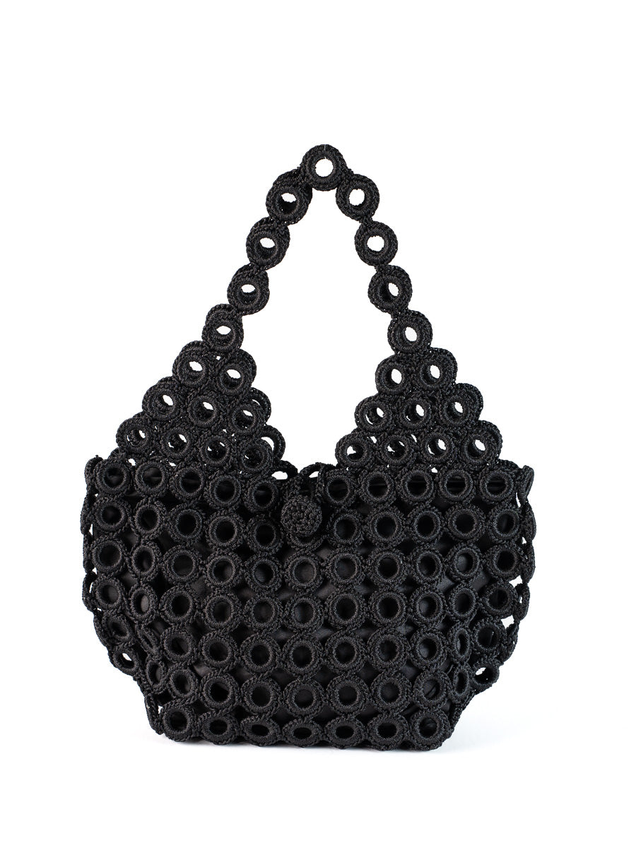 Enrico Versari borsa a spalla in tessuto "Madame" Nero CROCHET/M.BLACK
