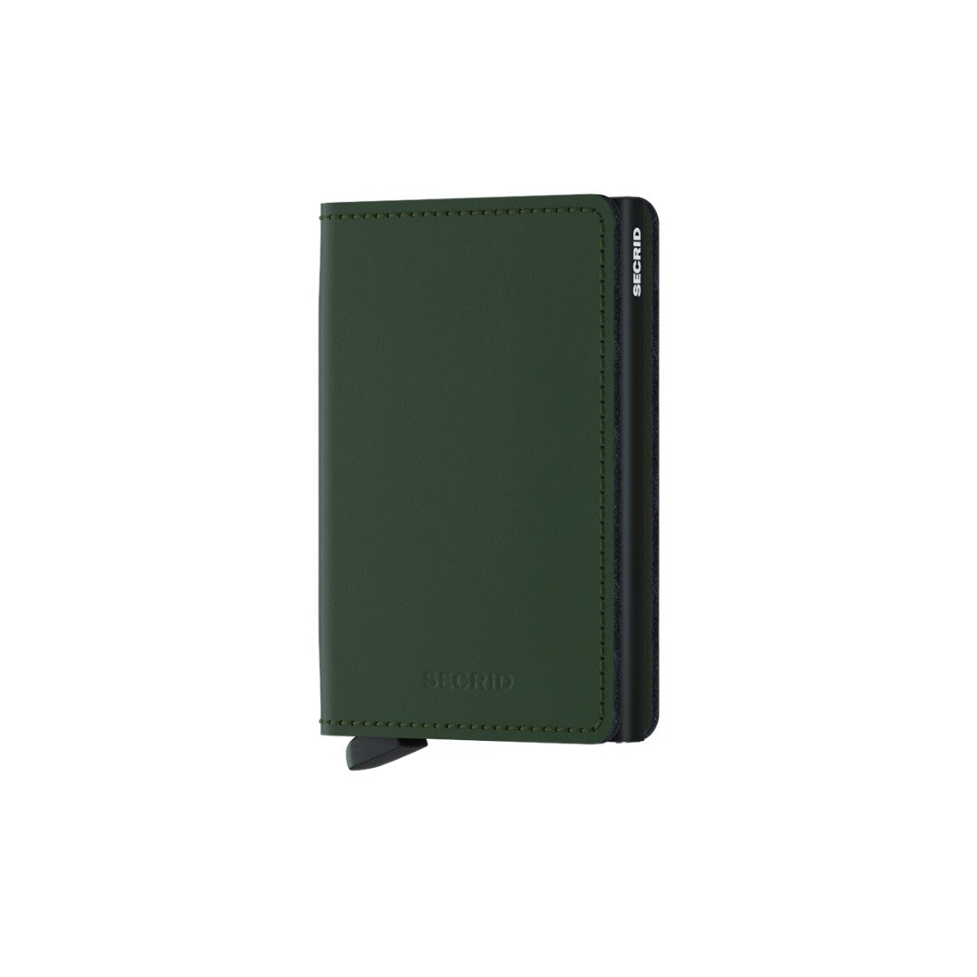 Secrid portafogli compatto in alluminio e pelle "Slimwallet Matte" Verde SM.GREEN/BLACK