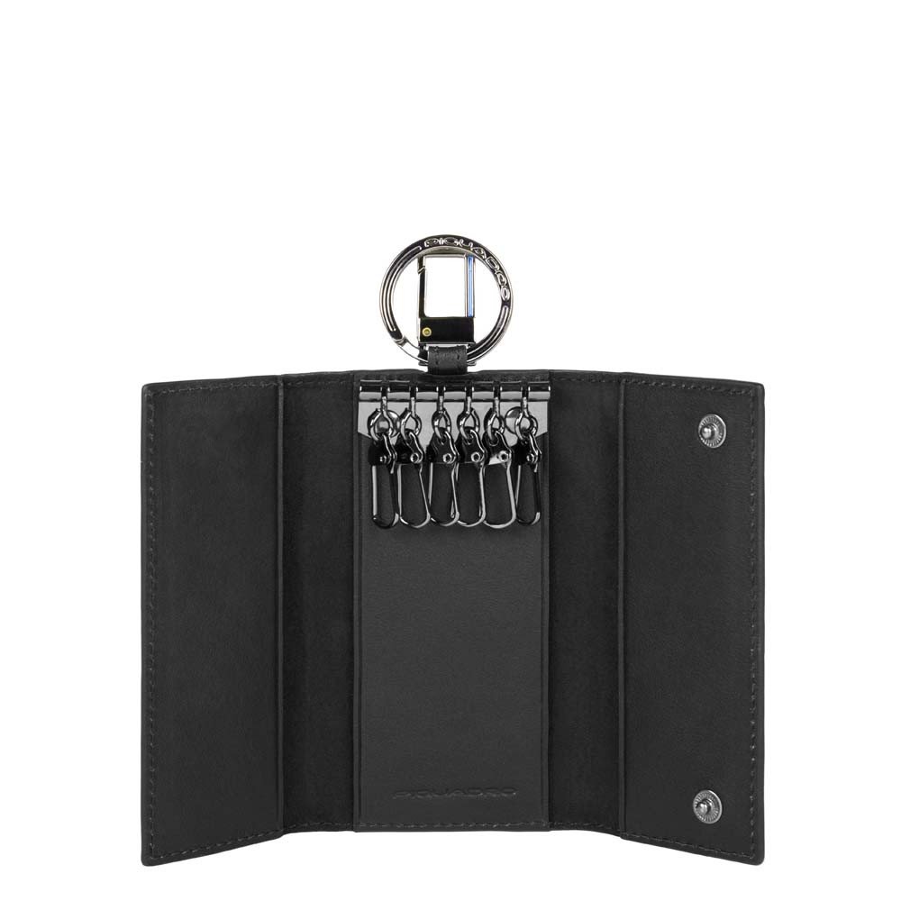 Piquadro portachiavi con ganci in pelle "Black Square" Nero PC1397B3.N