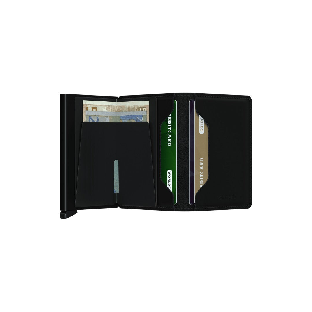 Secrid portafogli compatto in alluminio e pelle "Slimwallet Matte" Nero SM.BLACK