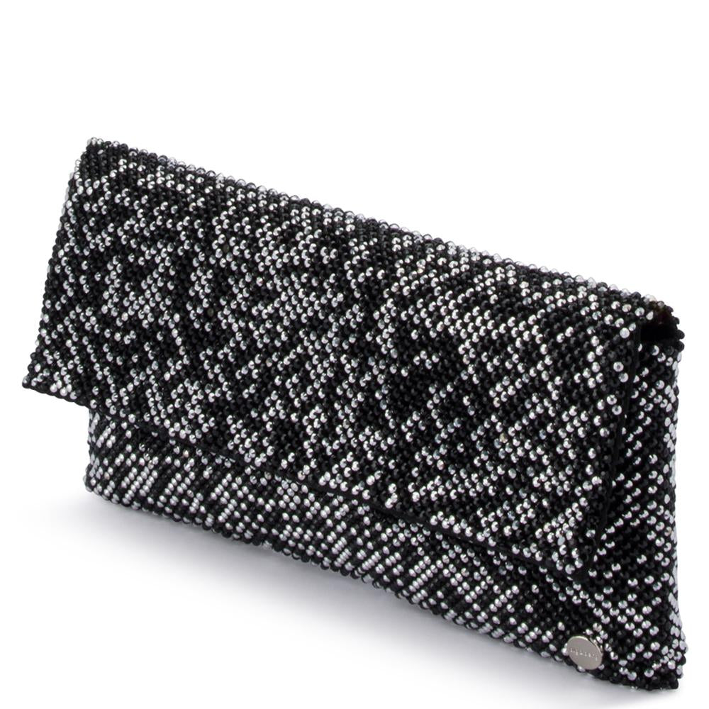 Olga Berg borsa da cerimonia in metallo "Gemma" Bianco e nero OB5280.BLACK SILVER