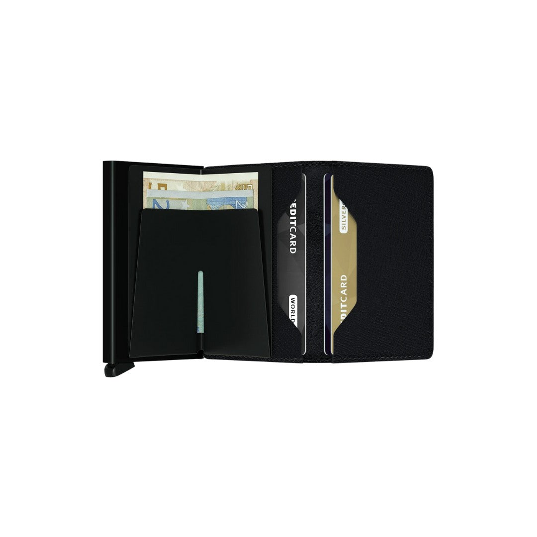 Secrid portafogli compatto in alluminio e pelle "Slimwallet Crisple" Nero SC.BLACK