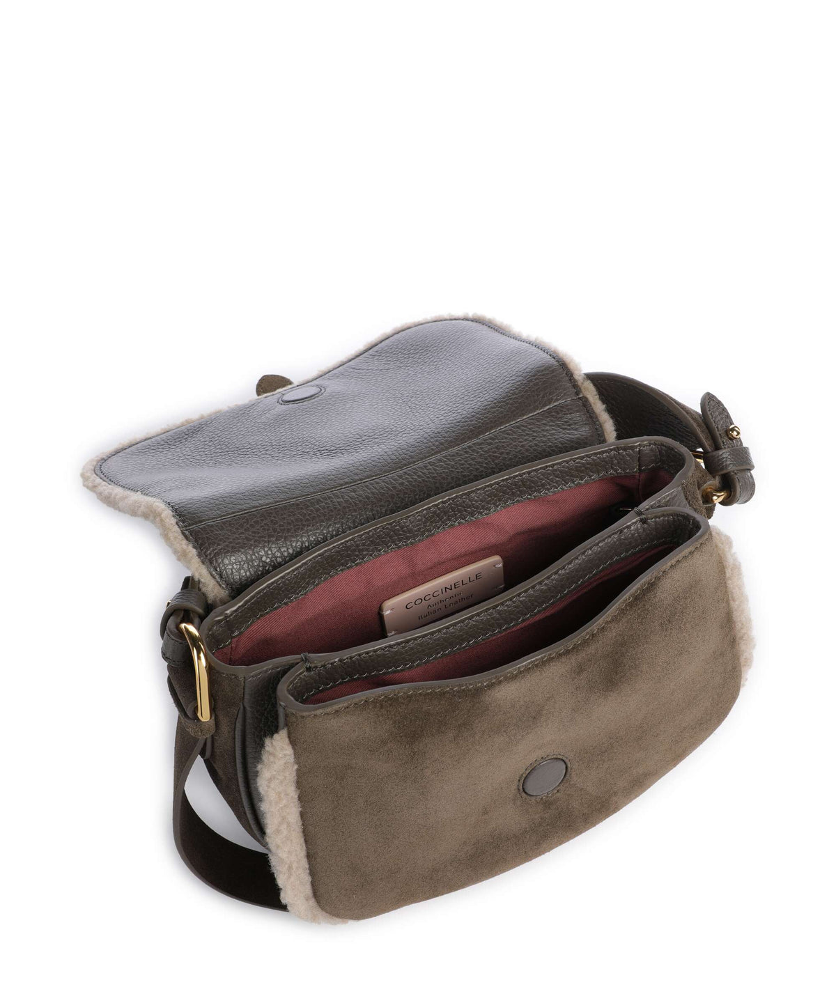 Coccinelle borsa a mano in camoscio ed ecopelliccia "Mavery Suede Ecofur" Verde E1V7J180201.509 FANGO-TAUPE