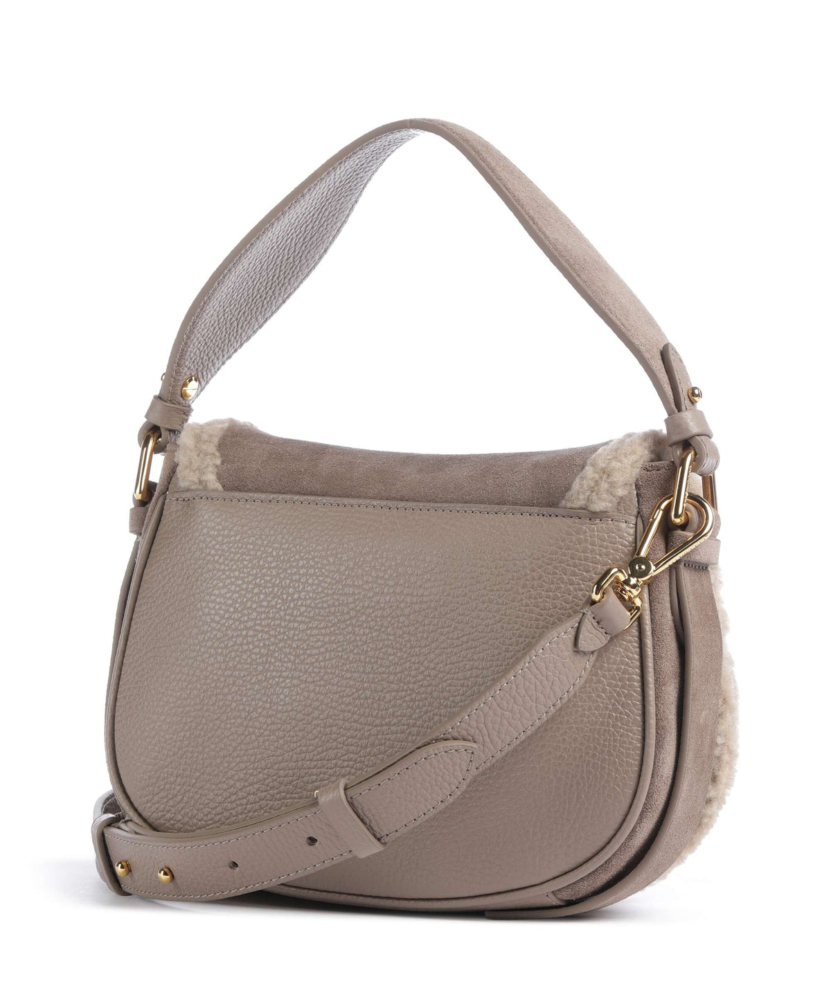 Coccinelle borsa a mano in camoscio ed ecopelliccia "Mavery Suede Ecofur" Tortora E1V7J180201.N59 WARM TAUPE