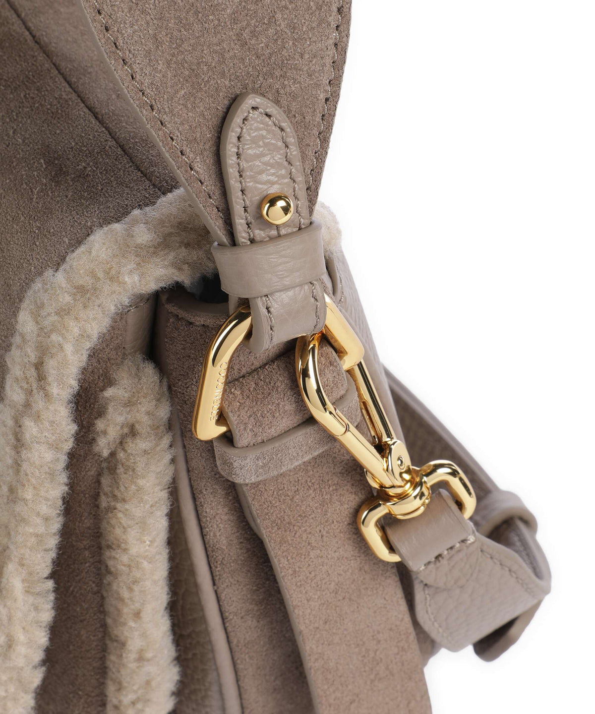 Coccinelle borsa a mano in camoscio ed ecopelliccia "Mavery Suede Ecofur" Tortora E1V7J180201.N59 WARM TAUPE