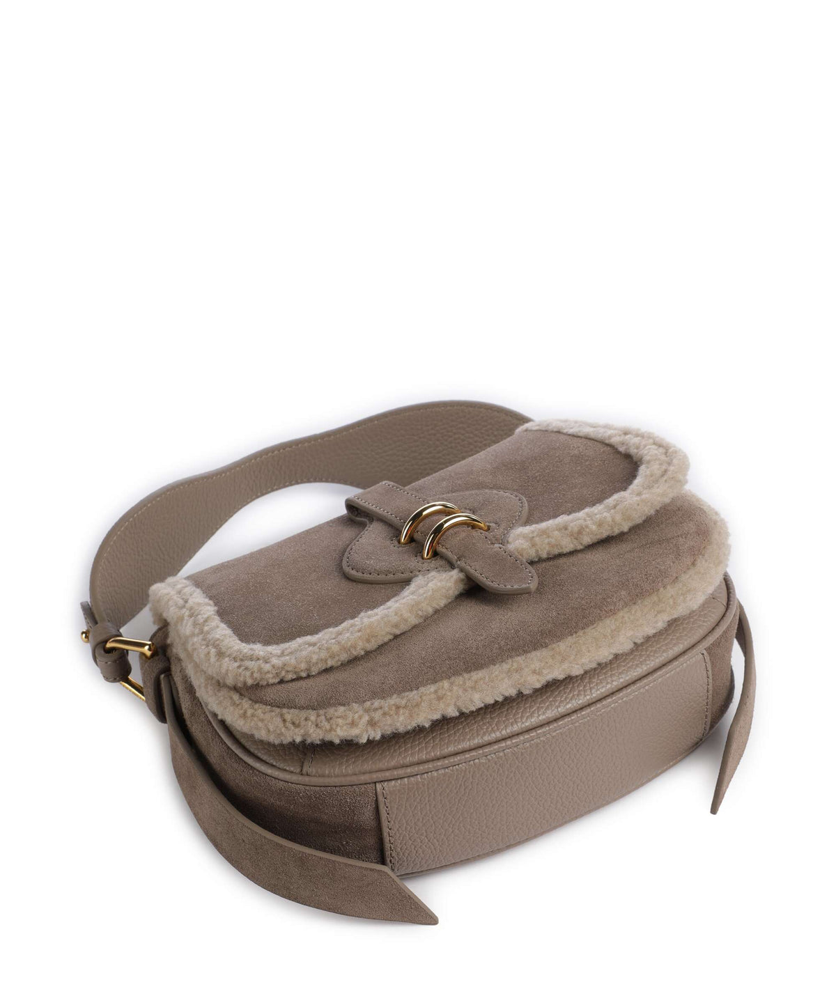 Coccinelle borsa a mano in camoscio ed ecopelliccia "Mavery Suede Ecofur" Tortora E1V7J180201.N59 WARM TAUPE