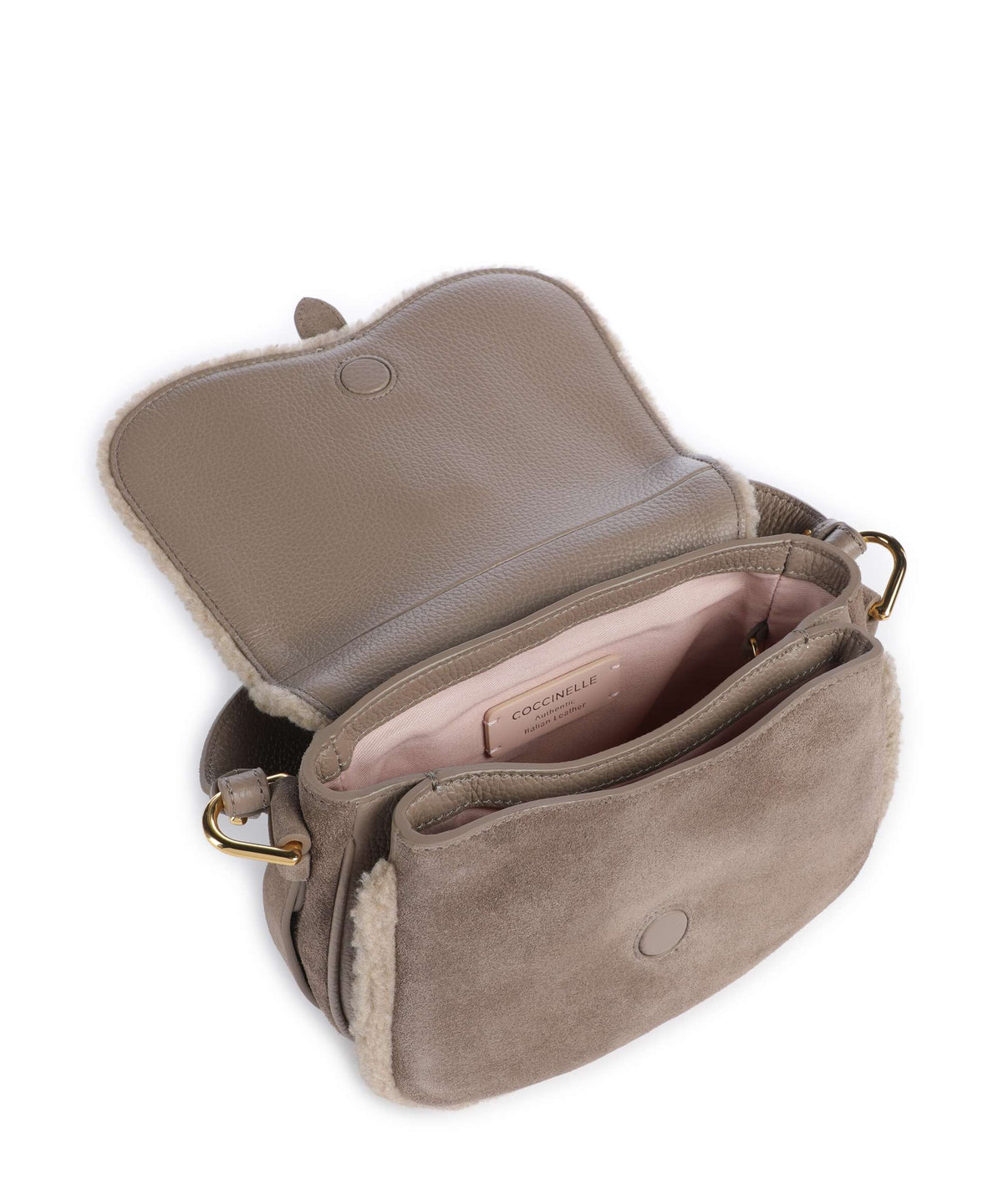 Coccinelle borsa a mano in camoscio ed ecopelliccia "Mavery Suede Ecofur" Tortora E1V7J180201.N59 WARM TAUPE