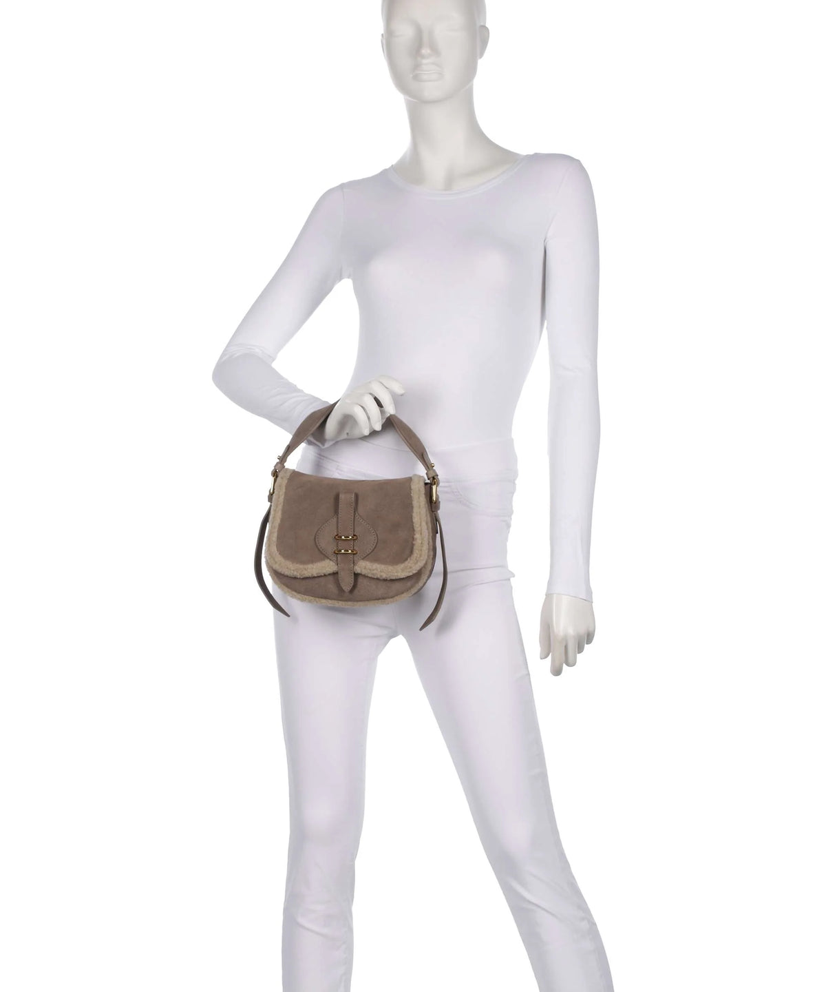 Coccinelle borsa a mano in camoscio ed ecopelliccia "Mavery Suede Ecofur" Tortora E1V7J180201.N59 WARM TAUPE