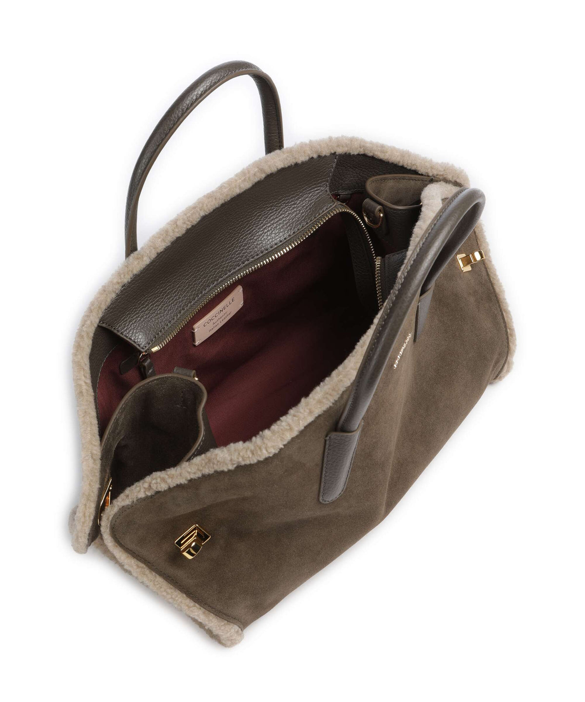 Coccinelle borsa a mano in camoscio "Tylde Suede Ecofur" Verde E1V7M180201.509 FANGO-WARM TAUPE