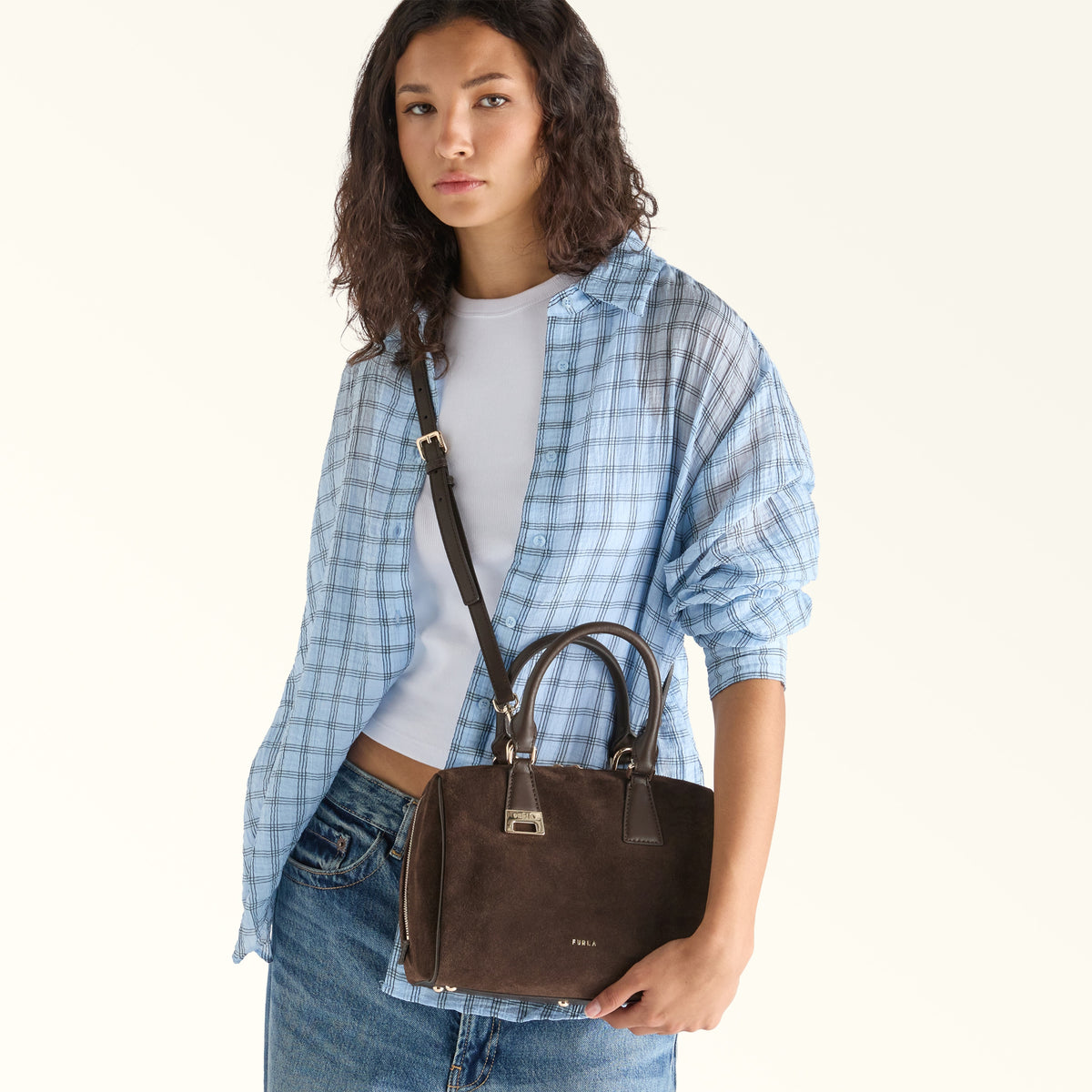 Furla borsa a mano in pelle e camoscio "Olivia" Marrone WB02148 SUEDE.3244S TONI CIOCC